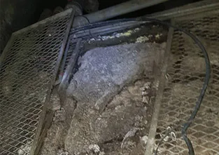 格柵下方堆積的淤泥與藍色水管